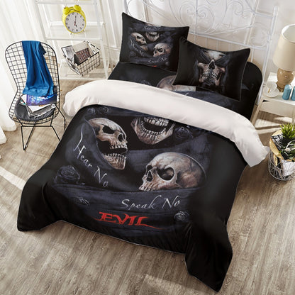 No see no hear no speak evils Four-piece Duvet Cover Set, Gothic skull bedding set