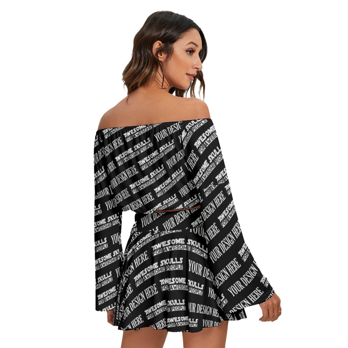 Custom Print on demand POD women's suit Off-shoulder Top And Skirt Set