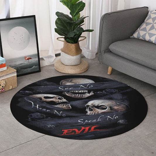 No see no hear no speak evils Thicken foldable door mat, Gothic skeleton rounded rug mat carpet