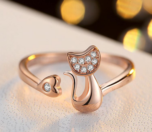 Charm Crystal Top Quality Cubic Zirconia Crystal Inlaid Cute Animal Cat Ring for Women/Girls