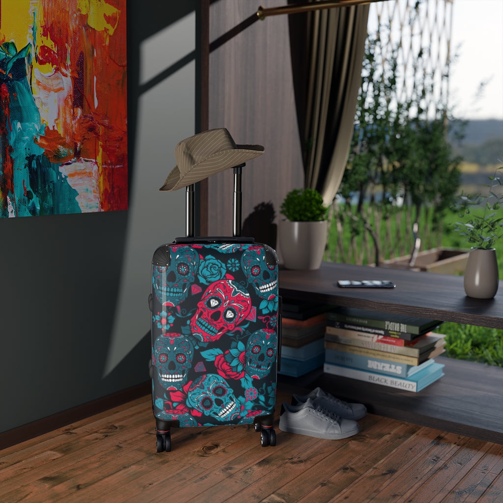 Dia de los muertos sugar skull Suitcases, sugar skull luggage, day of the dead skull skeleton suitcases luggae