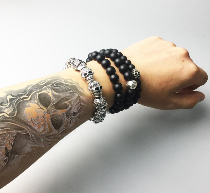 Bracelets Fleur-de-lis Lily & Skull Punk Bead,Brand Silver Fashion Thomas Style Jewelry Tms Bijoux Gift For Ts Men & Women