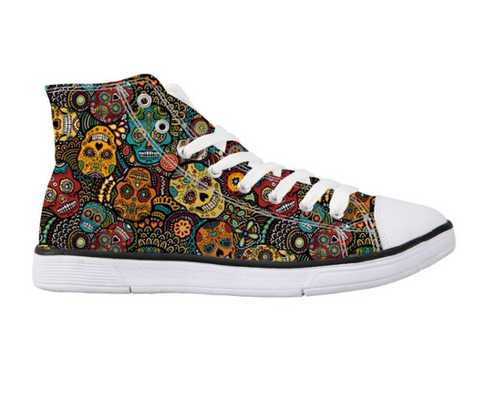 Colorful Sugar Skull Print High Top Canvas Shoes for Women Classic Women Shoes