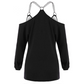 Women T-Shirt Plus Size Chains Embellished Skull T-Shirt Punk Casual Off Shoulder Ladies Tops Gothic Tshirt Big Size 5XL