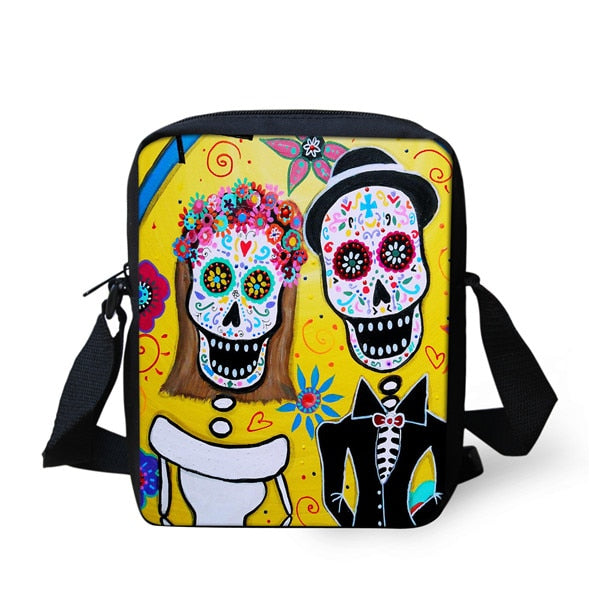 Small Cartoon Women Cross Body Bags Cool Sugar Skull Pattern Ladies Casual Mini Shoulder Bags Female Messenger Bags