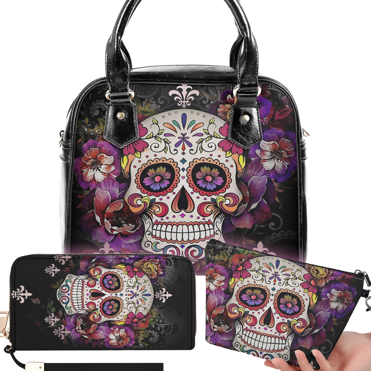 Sugar skull Shoulder Handbag wallet set