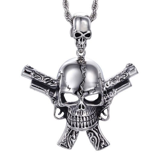 New Male Costume Accessory  Stainless Steel High Quality Gun&Skull Cool Pendant Necklace Punk Gothic Biker Jewelry