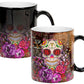 Sweet Gisele | Sugar Skull Ceramic Mug | Heat Activated | Color Changing Coffee Cup | Floral Pattern | Reveals Vivid Colors | Great Novelty Gift | Black | 11 Fl. Oz