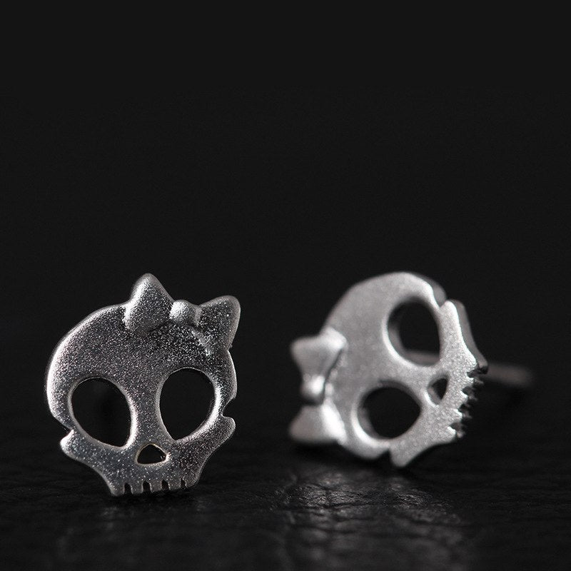 925 Sterling Silver Bow Skull Stud Earrings For Women Personality Fashion Girl Gift Prevent Allergy Sterling-silver-jewelry