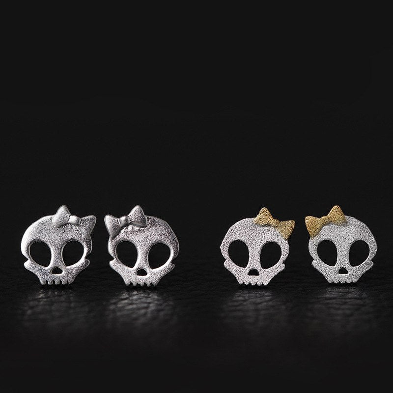 925 Sterling Silver Bow Skull Stud Earrings For Women Personality Fashion Girl Gift Prevent Allergy Sterling-silver-jewelry