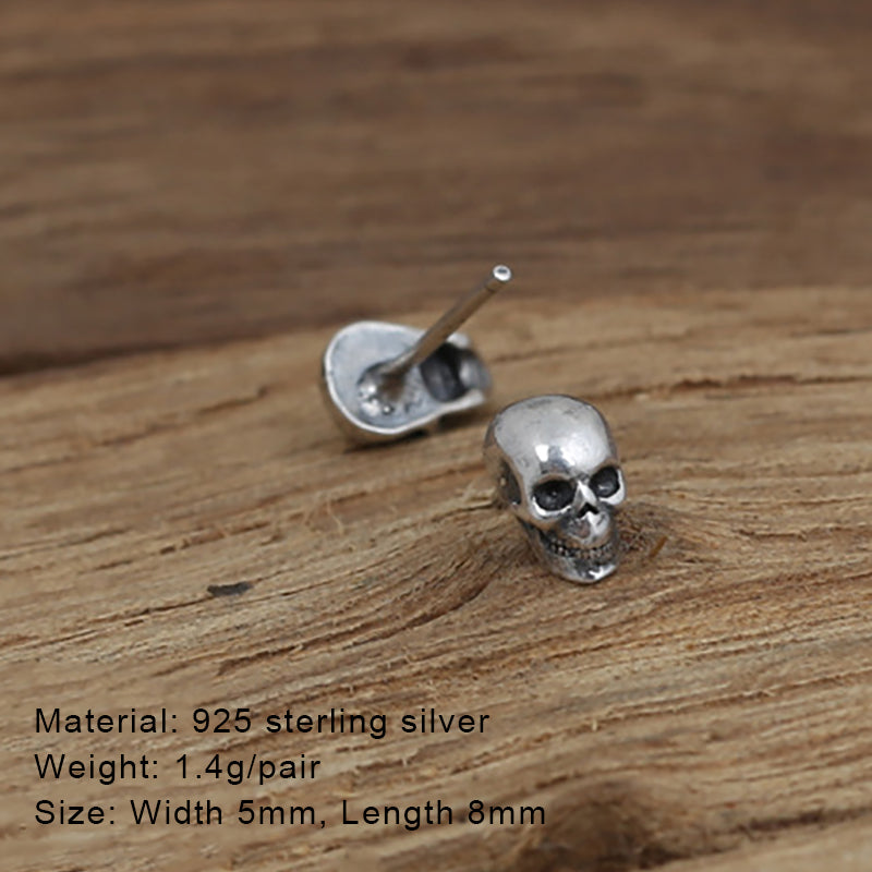 925 Sterling Silver Skull Earrings Studs Set Small Rock Punk Gothic Vintage Jewelry For Men And Women Brinco Masculino