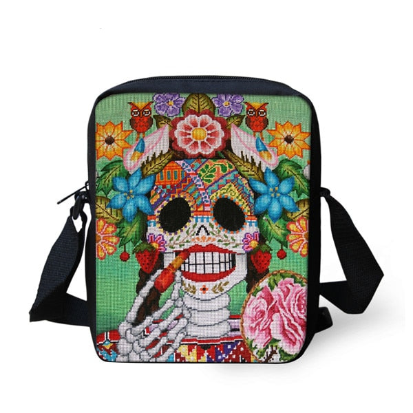 Small Cartoon Women Cross Body Bags Cool Sugar Skull Pattern Ladies Casual Mini Shoulder Bags Female Messenger Bags