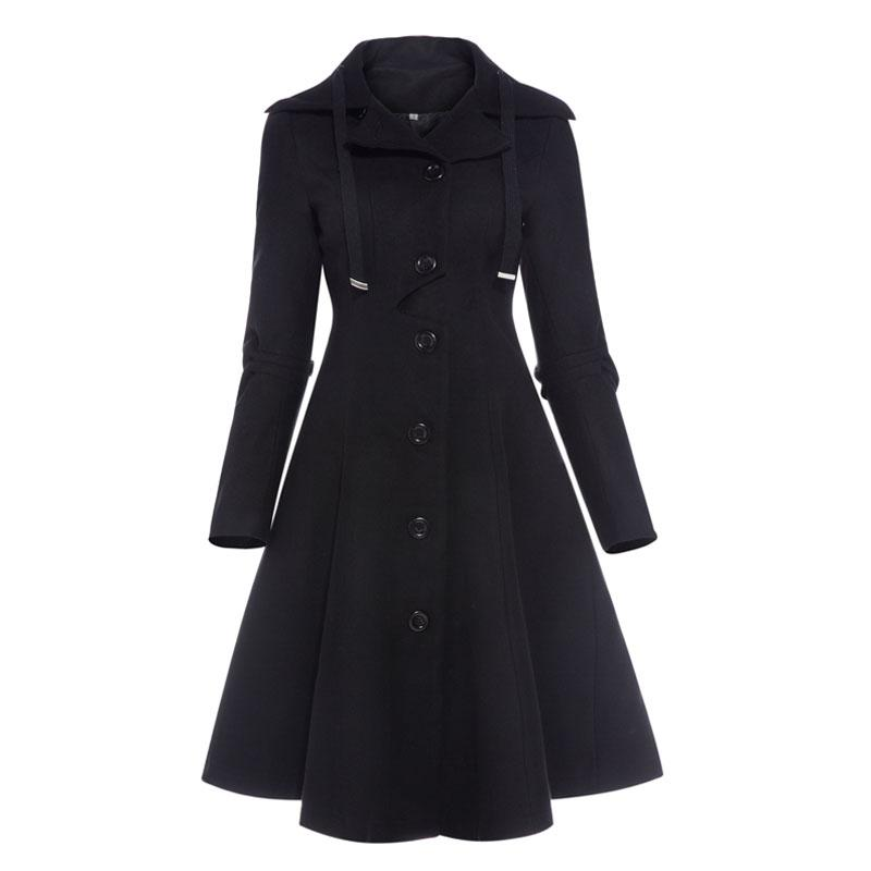 women coat autumn black vintage gothic a line elegant winter asymmetric overcoat goth lace up natural retro solid coats