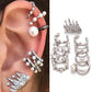 9PCS Boho Ear Cuff Brincos Simulated Pearl Ear Clip Earrings Set Women Statement Bohemia Crystal Ear Cartilag Earrings Jewelry
