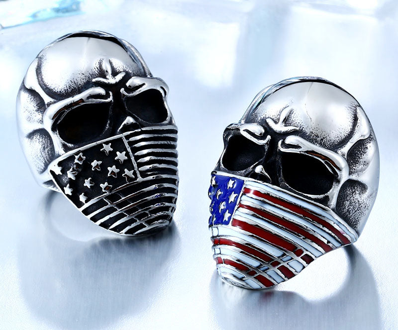 American Flag Stainless Steel Skull Ring For Man Personality Biker Jewelry Wholesale Factory Price BR8-283