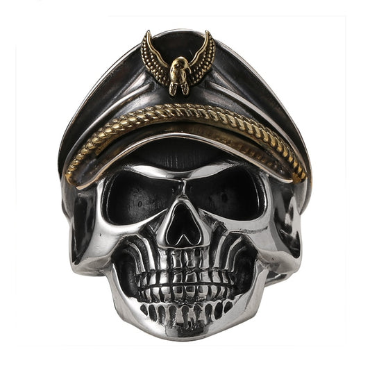 925 Silver World War II Soldier Anniversary Mens Rings Punk Rock Vintage Adjustable Size Skull Ring Biker Men Jewelry