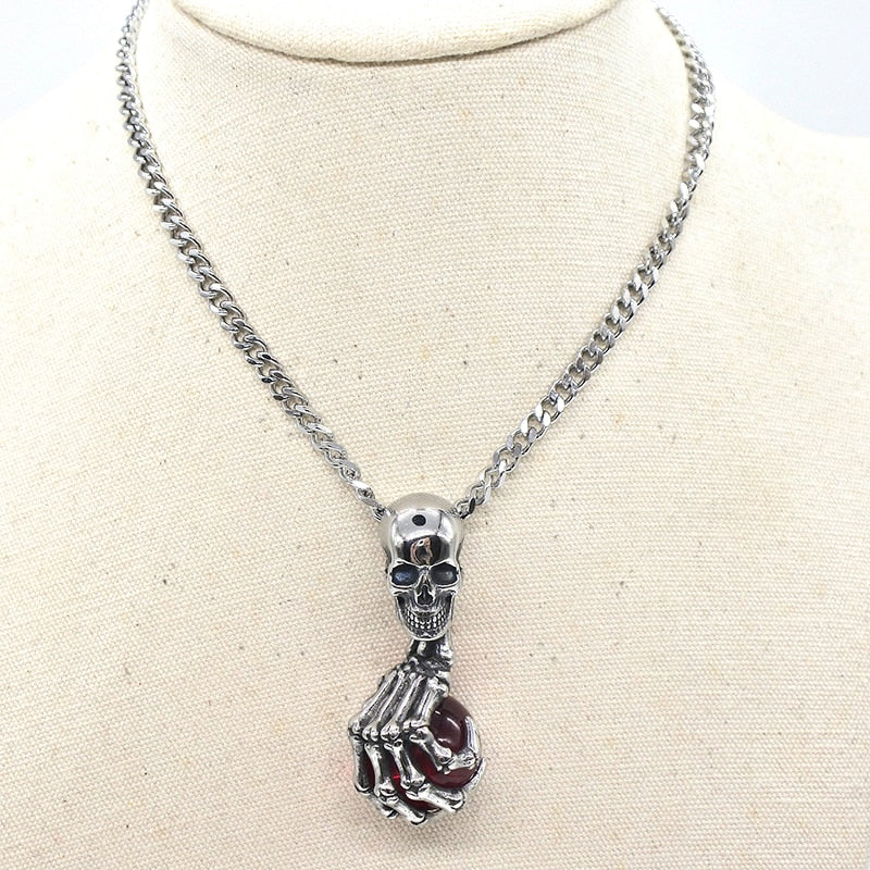 Vintage Cross Skull with Claw Evil Red Eye Necklace