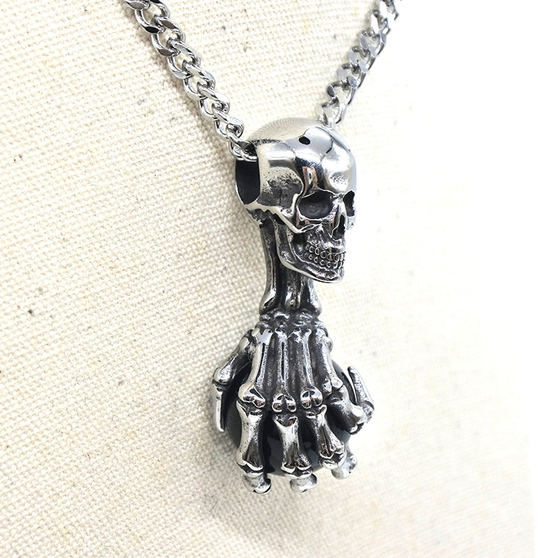 Vintage Cross Skull with Claw Evil Red Eye Necklace
