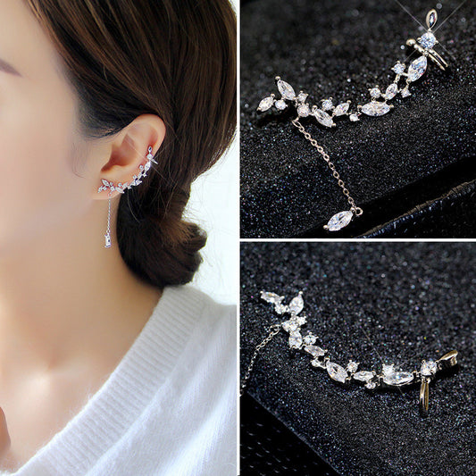 High Quality Crystal Clip Earrings Elegant Leaves Long Earrings Zirconia Jewelry For Women Earrings