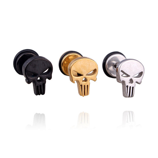 1Pair Hip hop Beard Skeleton Punisher Skull Gothic Biker Punk Ear Stud Earrings