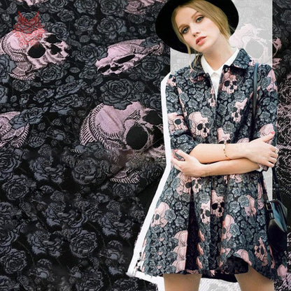 American retro style 3 colors skull jacquard brocade fabric for dress coat winter autumn tissue for sewing