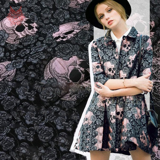American retro style 3 colors skull jacquard brocade fabric for dress coat winter autumn tissue for sewing