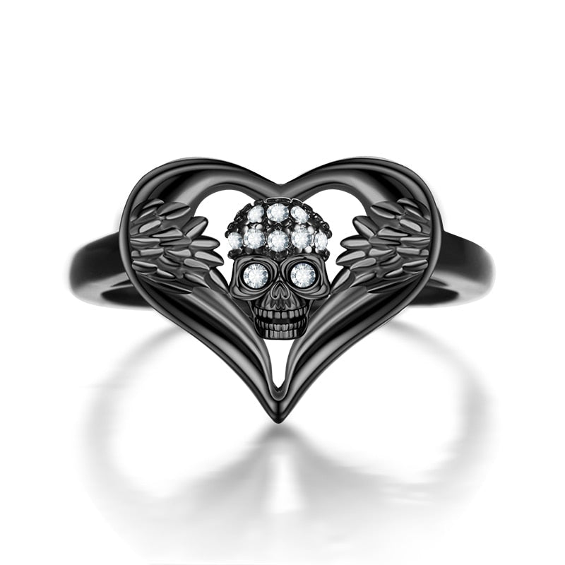 Angel Skull Love Heart Zircon Crystals Ring Wedding