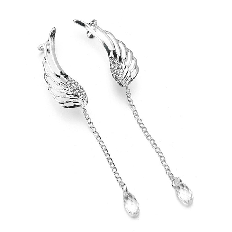 Angel Wings Flash Drop Earrings Crystal Chain Fringe Earrings Fashion Ear Clip