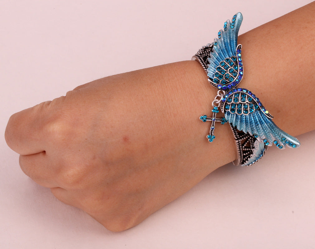 Angel wing cross necklace bracelet sets women biker jewelry birthday gifts women her girlfriend wife mom