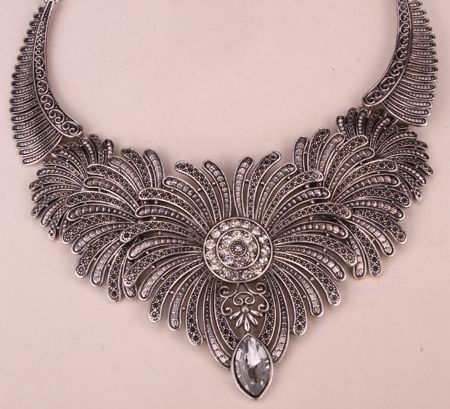 Angel wings bib necklace women biker bling jewelry gifts adjustable antique silver color