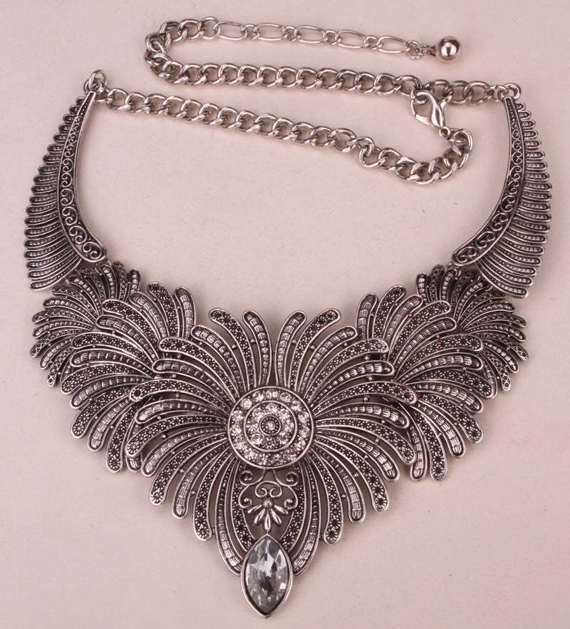 Angel wings bib necklace women biker bling jewelry gifts adjustable antique silver color