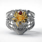 Antique Silver & Gold Color Spider Skull Ring Cubic Zirconia
