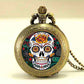 Vintage Skull skeleton pocket watch Necklace skull quartz watch sugar skull necklace watches chain steampunk mens
