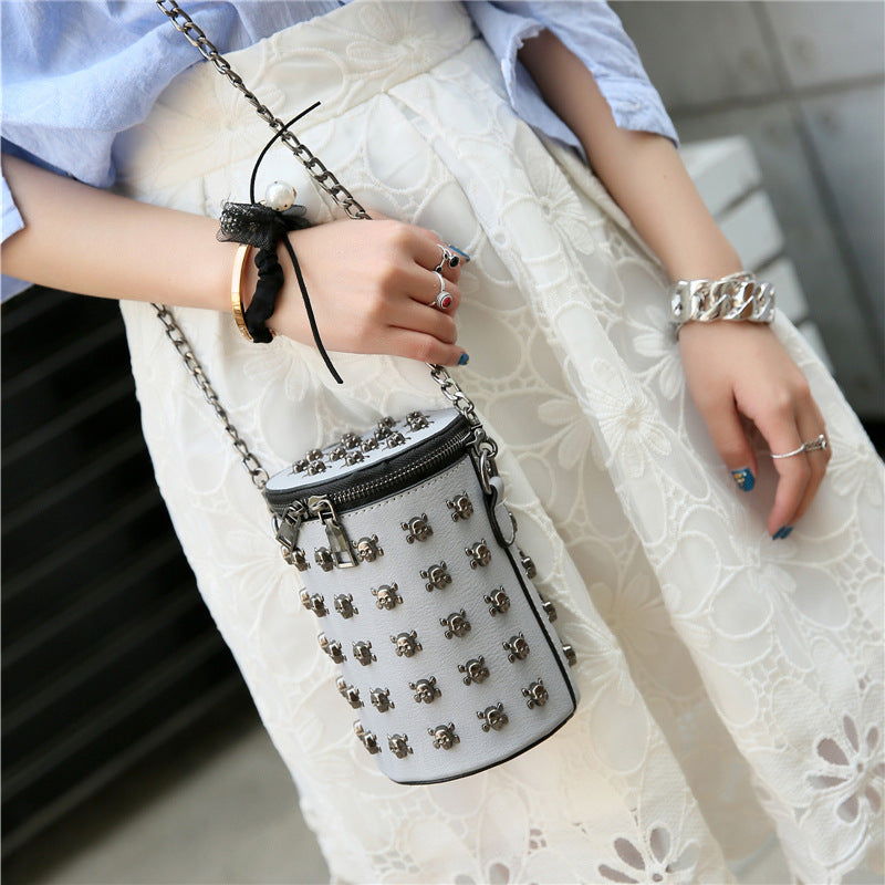 Chain Bucket Women Bag Girl Skull Oblique Single Shoulder Messenger Bag Zipper Wedding Solid Color