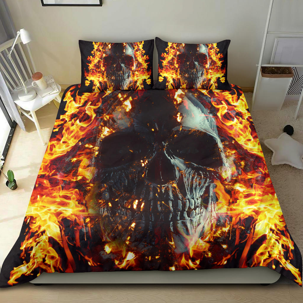 Fire gothic skull bedding duvet cover set