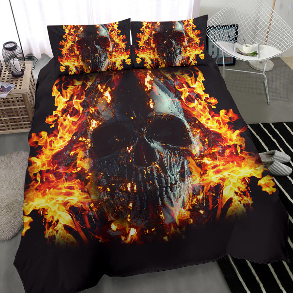 Flaming skull bedding cover set KING QUEEN KING