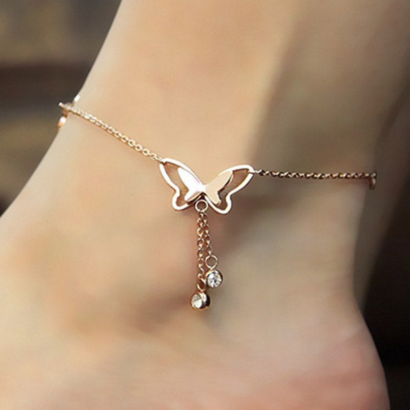 Butterfly Pendant Anklets Foot Chain Summer Yoga Beach Leg Bracelet Handmade Anklet Rose Gold Silver Color Jewelry Gift