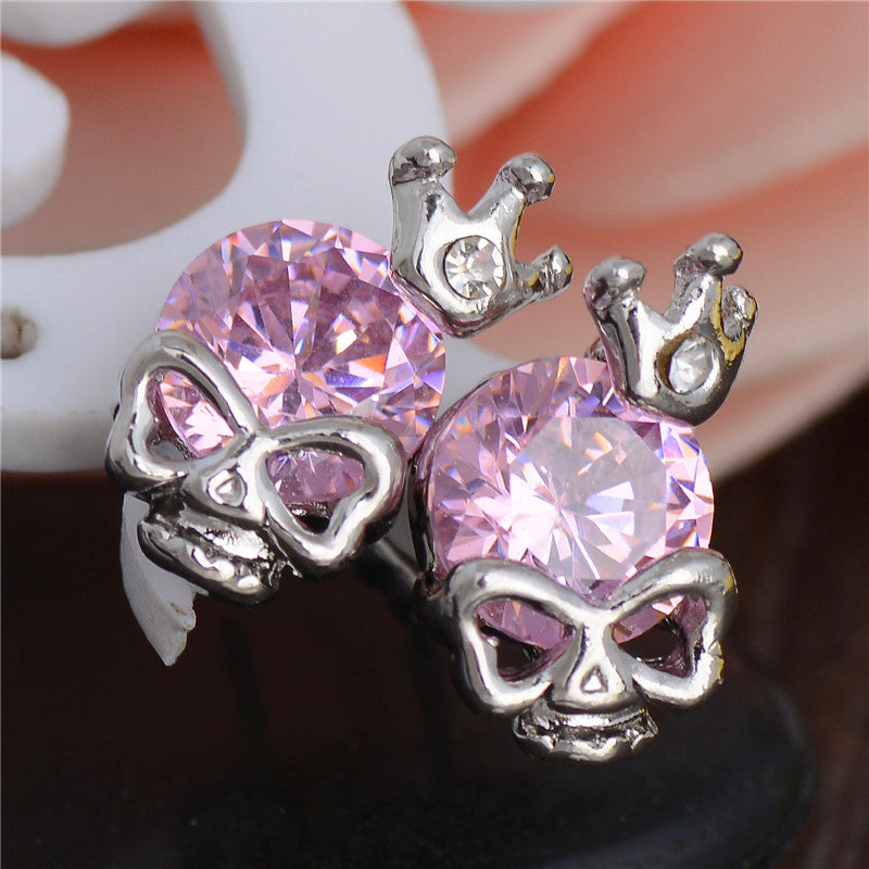 Special Skull With Imperial crown Shape 1pair Silver Color CZ Cubic Zirconia Stud Earrings For Women Wholesale