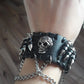 Men's Black PU Leather Bullet Wristband Adjustable Skull Metal Chain Bracelet Punk Biker Rock Gothic 1pc Cool Bracelet