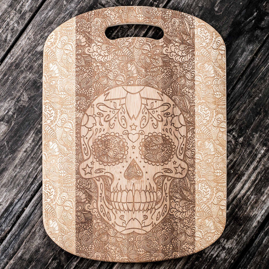 Sugar Skull Cutting Board 14''x9.5''x.5'' Bamboo