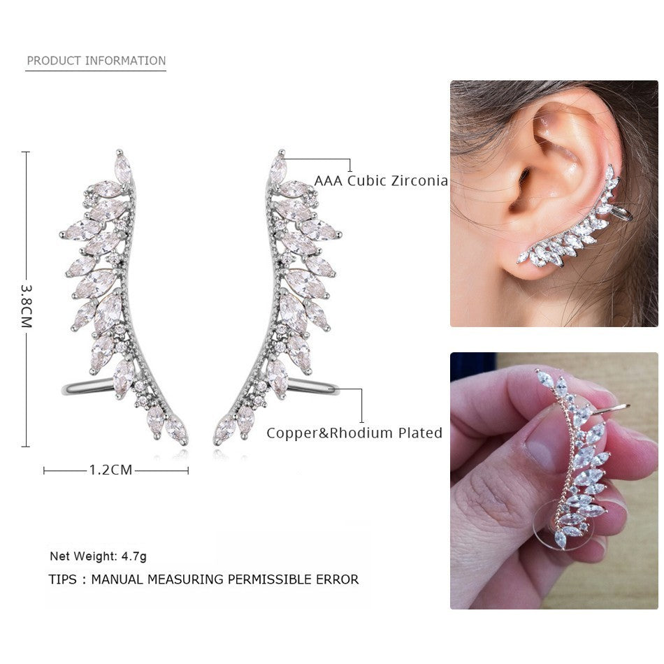 Fashion Wing Ear Cuff Cubic Zirconia Clip Earrings For Women Wedding Party Piercing Earrings Bijoux Mothers Gifts