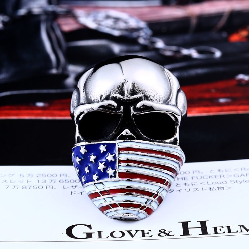 American Flag Stainless Steel Skull Ring For Man Personality Biker Jewelry Wholesale Factory Price BR8-283