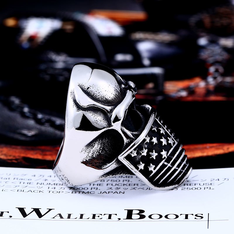 American Flag Stainless Steel Skull Ring For Man Personality Biker Jewelry Wholesale Factory Price BR8-283