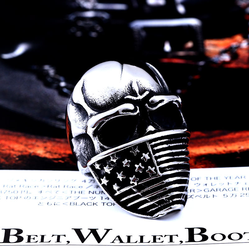 American Flag Stainless Steel Skull Ring For Man Personality Biker Jewelry Wholesale Factory Price BR8-283
