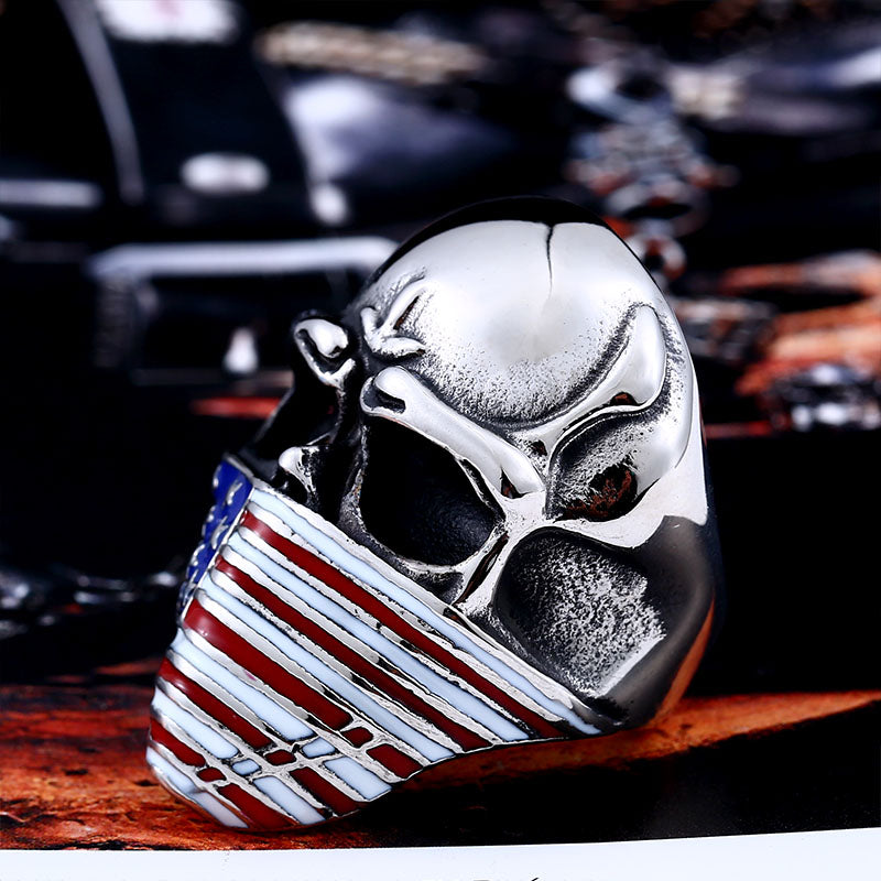 American Flag Stainless Steel Skull Ring For Man Personality Biker Jewelry Wholesale Factory Price BR8-283