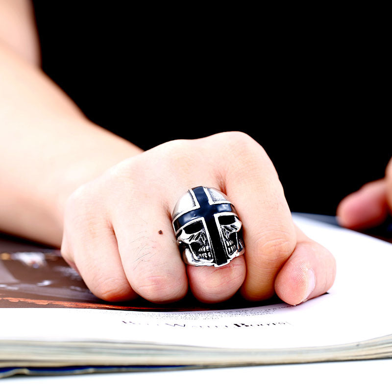 Brand Design Cool Cross Skull Ring For Man Stainless Steel Personality Biker Punk Man's Jewelry  BR8-361