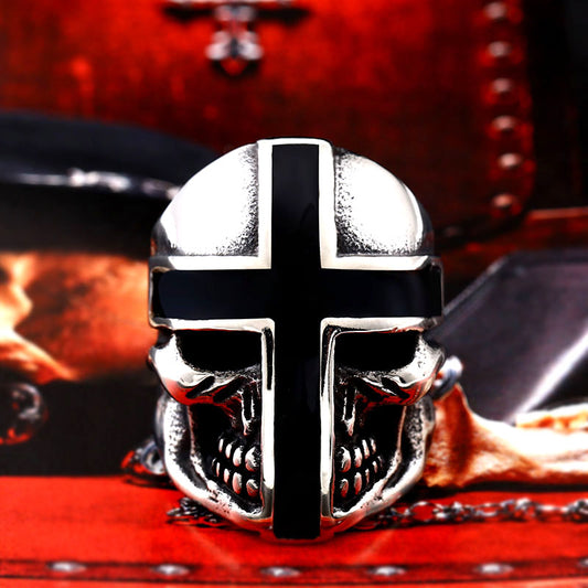 Brand Design Cool Cross Skull Ring For Man Stainless Steel Personality Biker Punk Man's Jewelry  BR8-361