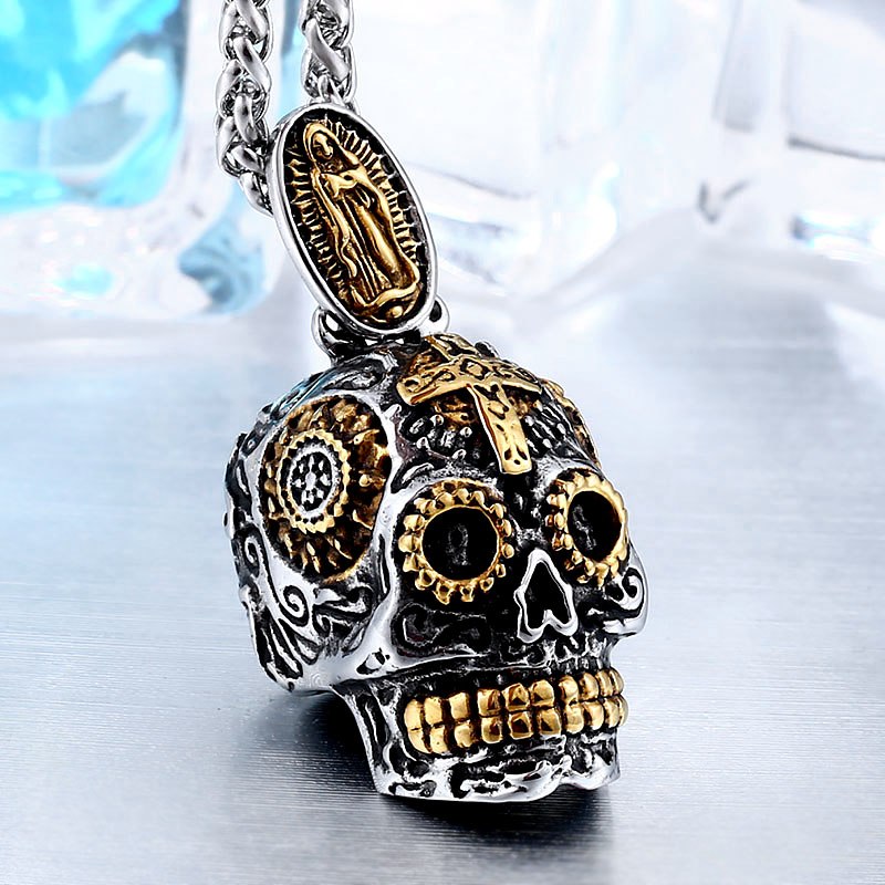 Gothic Carving Pendant Necklace  Stainless Steel Skull Jewelry