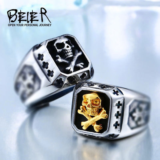 Drop Shipping Sale Stainless Pirate Part Plated-Gold Skull For Man Titanium Steel Boy's Punk Fashion Ring BR8-331