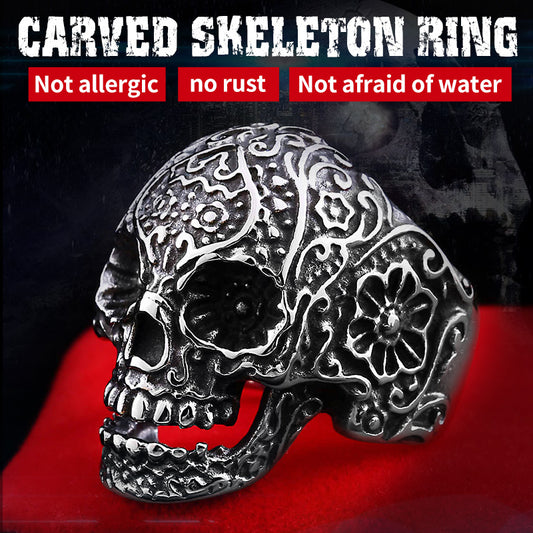 Wholesale Classic Garden Flower Skull Ring For Man Stainless Steel Man's Punk Style Jewelry BR8-071 US Size